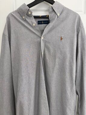 Ralph Lauren Light Gray Button-Down Polo Oxford Shirt Size XL